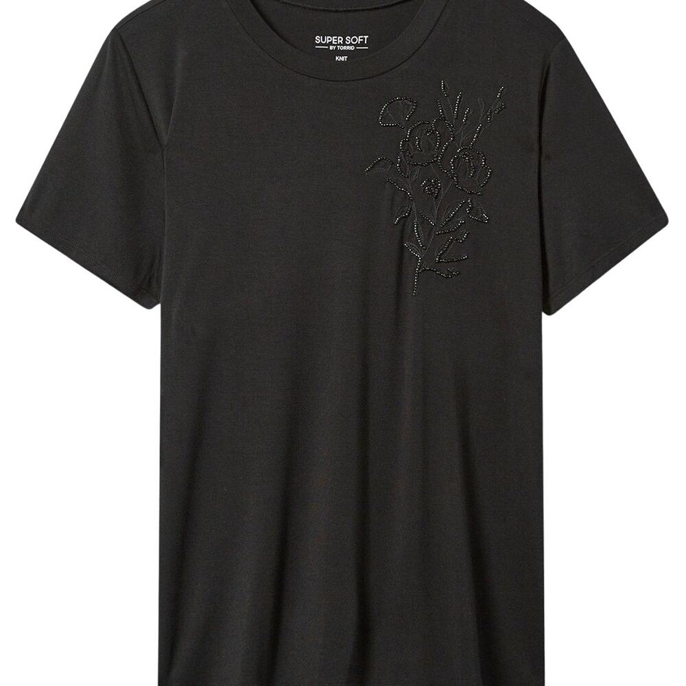 Torrid Line Beaded Botanical Perfect Super Soft Crew Neck Tee, NWT, 3X